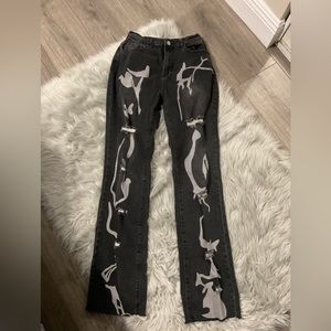 black denim painted flare jeans shein